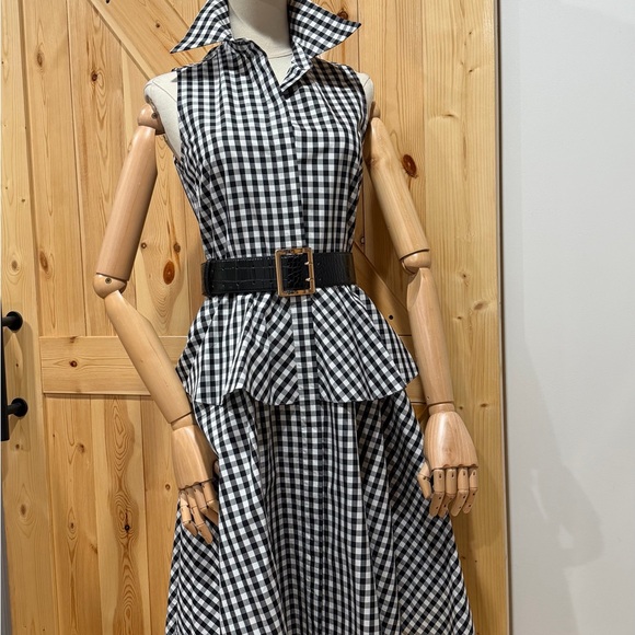 Michael Kors Collection Black & White Gingham Plaid Peplum Shirt Dress 2 Michael Kors Collection Black & White Gingham Plaid Peplum Shirt Dress 2